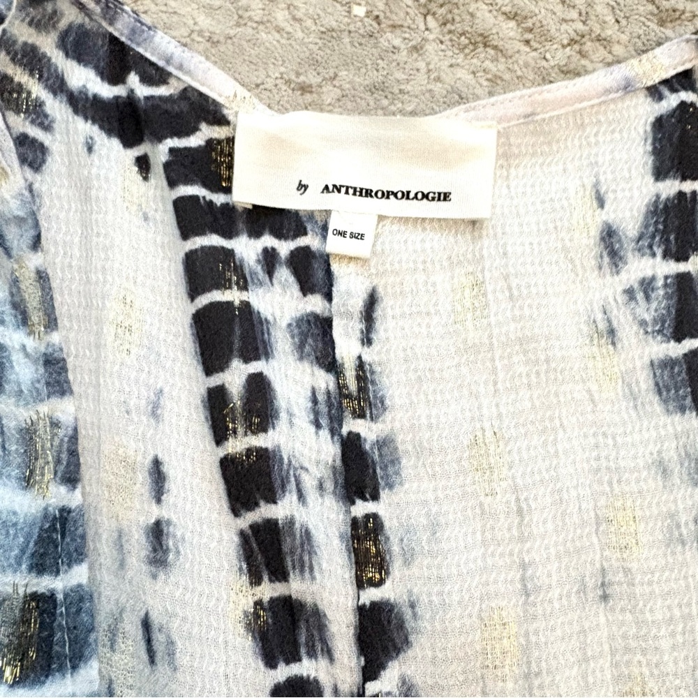 Anthropologie Vada Gold Shimmer Tie Dye Navy & White Cocoon Kimono One Size - Picture 5 of 10